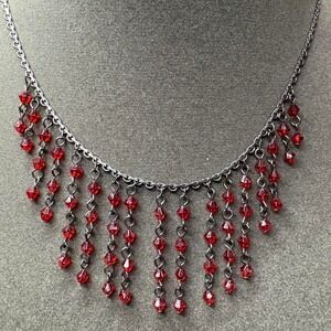 Claire's Red beaded dangle necklace with silver chain whimsygoth vibe